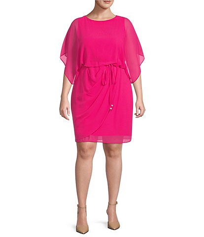 Jessica Howard Plus Size Short Dolman Sleeve Round Neck Blouson Dress