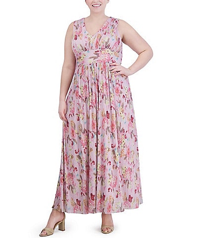 Jessica Howard Plus Size Sleeveless V-Neck Floral Chiffon Maxi Dress