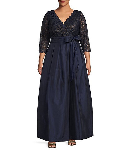 Jessica Howard Women's Plus 3/4 Sleeve V Neck Dress, Champagne at   Women's Clothing store