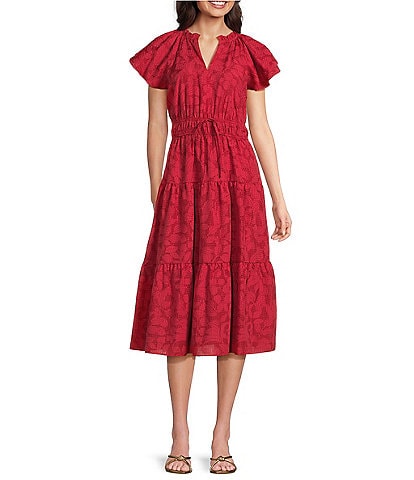 Jessica Howard Split V-Neck Short Sleeve A-Line Dress