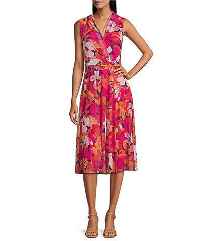 Jessica Howard V-Neck Ruched Waist Floral Midi Dress