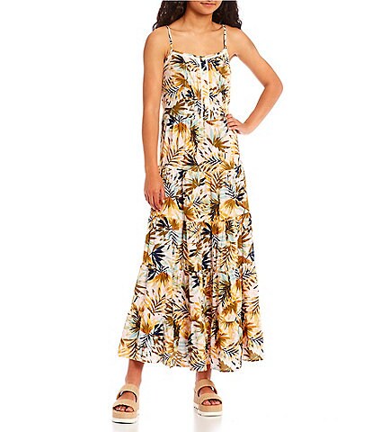 Jessica Simpson Alanis Bay Breeze Tropical Floral Tiered Maxi Dress