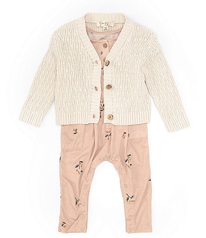 Jessica Simpson Baby Girls 12-24 Months Long Sleeve Patterned Cardigan & Printed Flutter Sleeve Romper Set