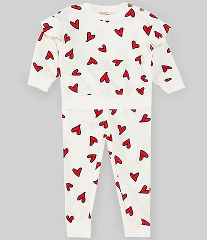 Jessica Simpson Baby Girls 12-24 Months Long-Sleeve Valentine's Day Heart-Printed Sweatshirt & Matching Jogger Pants Set