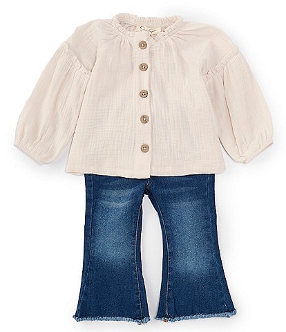 Jessica Simpson Baby Girls 12-24 Months Long Sleeve Woven Top & Five-Pocket Denim Jeans Set