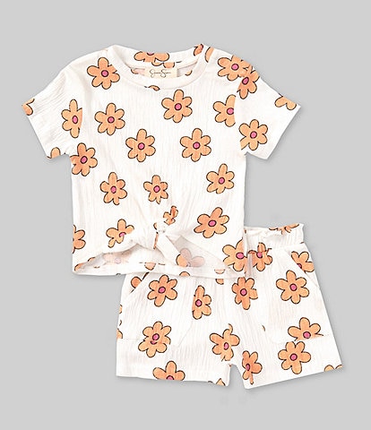Jessica Simpson Baby Girls 12-24 Months Short Sleeve Crinkle Knit Tie Top & Short Set