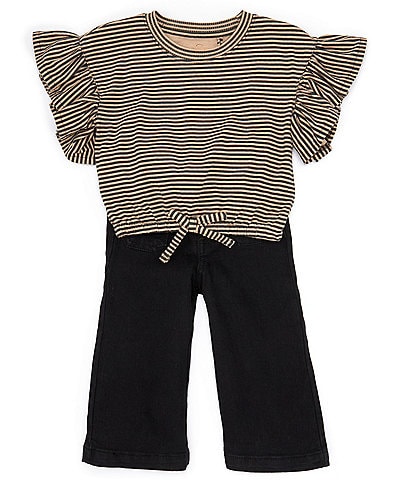 Jessica Simpson Baby Girls 12-24 Months Short Sleeve Ruffle Knit Top & Denim Jean 2-Piece Set