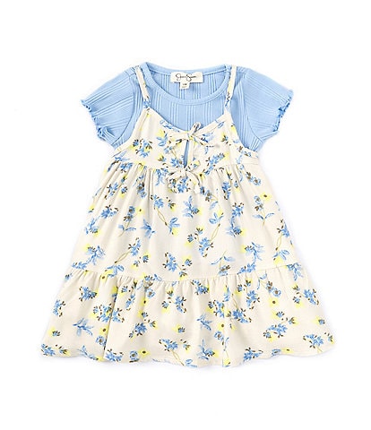 Jessica Simpson Baby Girls 12-24 Months Short Sleeve Stretch Rib T-Shirt & Rayon Twill Floral Dress 2-Piece Set