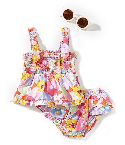 Jessica Simpson Baby Girls 12-24 Months Sleeveless Floral-Printed Linen-Blend Tank Top & Matching Bloomers Set