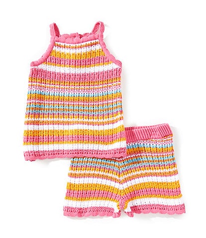 Jessica Simpson Baby Girls 12-24 Months Sleeveless Striped Crocheted Tank Top & Matching Shorts Set