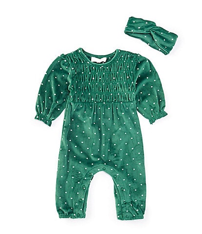 Jessica Simpson Baby Girls Newborn-9 Months Foil Dot Velour Ruffle Hem Coverall