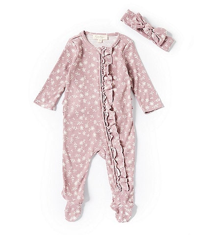 Jessica Simpson Baby Girls Newborn-9 Months Long-Sleeve Printed Asymmetrical-Zip Waffle-Knit Footed Coverall