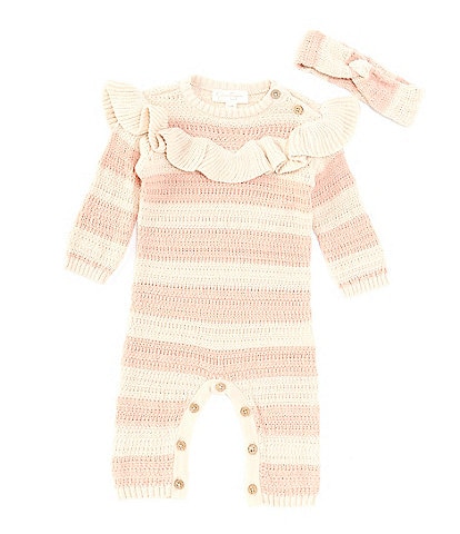 Jessica Simpson Baby Girls Newborn-9 Months Long Sleeve Wide-Stripe Coverall