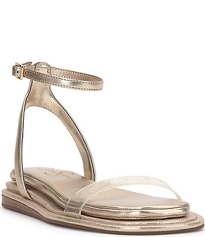 Jessica Simpson Betania Metallic Clear Glitter Vinyl Ankle Strap Sandals