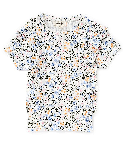 Jessica Simpson Big Girls 7-16 Ditsy Floral Print Short Sleeve Ruffle Side Tee-Shirt