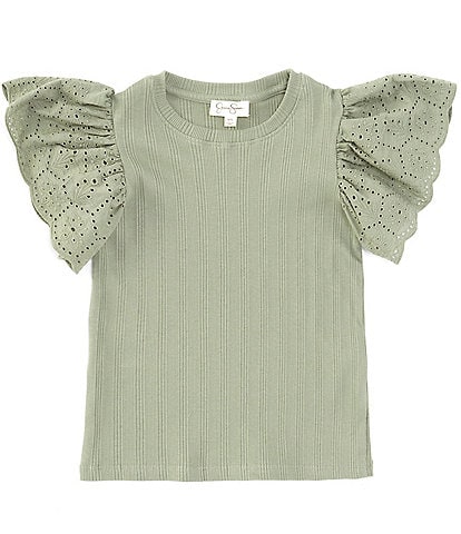 Jessica Simpson Big Girls 7-16 Eyelet Sleeve Variegated Rib-Knit Sweater