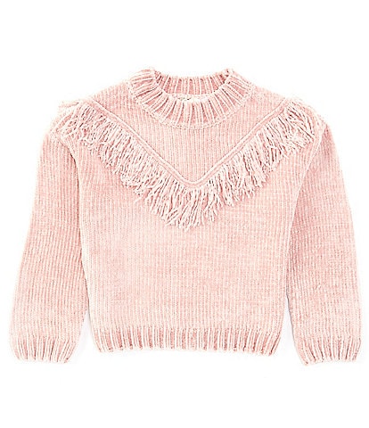 Jessica Simpson Big Girls 7-16 Long Sleeve Fringe-Trimmed Chenille Sweater