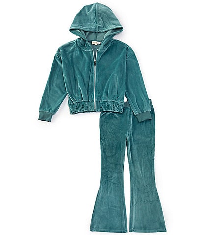 Jessica Simpson Big Girls 7-16 Long Sleeve Velour Hooded Jacket & Matching Flared-Leg Jogger Pants Set