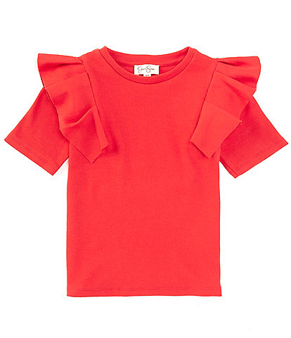 Jessica Simpson Big Girls 7-16 Ruffled Rib-Knit T-Shirt