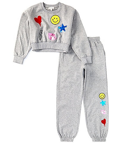 Jessica Simpson Big Girls 7-16 Smiley Face Fleece Long Sleeve Sweatshirt & Matching Jogger Pants Set