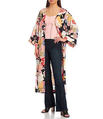 Jessica Simpson Caelan Floral Printed 3/4 Sleeve Kimono
