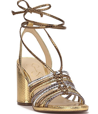 Jessica Simpson Cahna Embossed Metallic Colorblock Ankle Wrap Dress Sandals