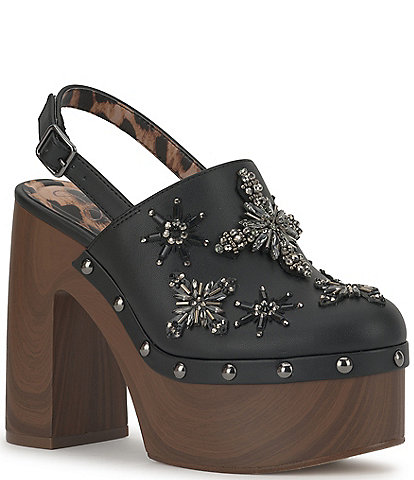 Jessica Simpson Cazea Rhinestone Patterned Platform Clogs