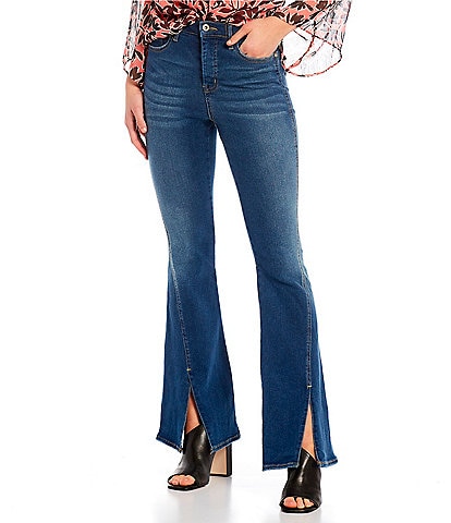 Jessica Simpson Charmed Fitted High Rise Split Hem Flare Jeans