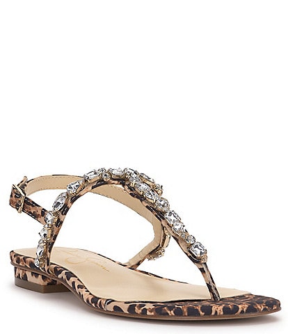 Jessica Simpson Dehna Leopard Jewel Embellished T-Strap Sandals
