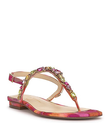 Jessica Simpson Dehna Printed Jewel Embellished T-Strap Sandals