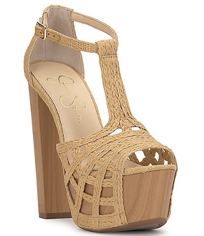 Jessica Simpson Delei Raffia T-Strap Platform Sandals