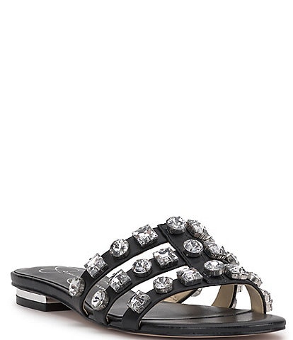Jessica Simpson Detta Jeweled Synthetic Flat Slide Sandals