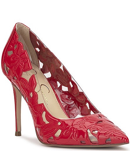 Jessica Simpson Erinia Patent Floral Clear Cut Out Pumps