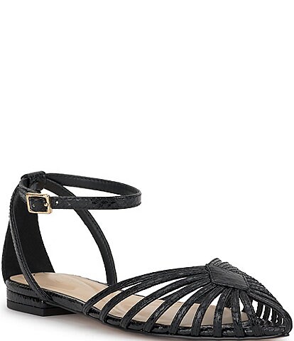 Jessica Simpson Eulean Embossed Strappy Caged Ankle Wrap Flats