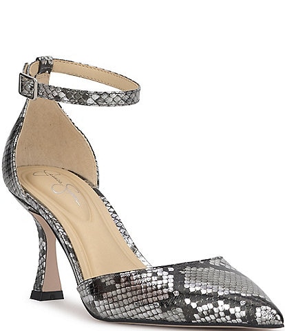 Jessica Simpson Foxena Snake Print Ankle Strap Pumps