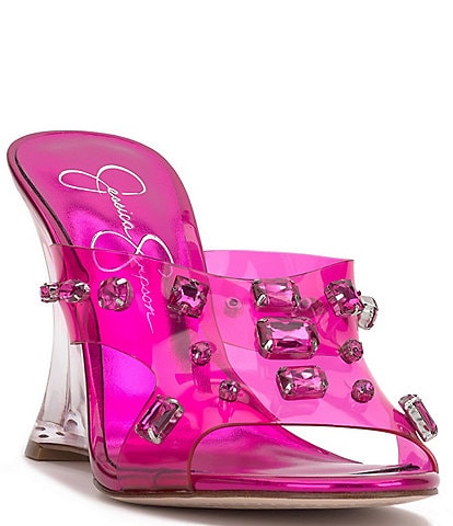 Jessica Simpson Ganisa Clear Jeweled Wedge Dress Sandals