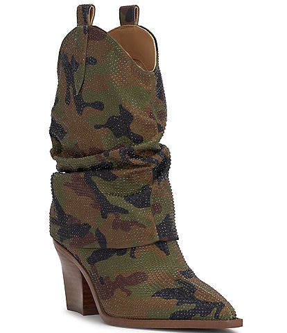 Jessica Simpson Gemorra Camo Rhinestone Slouchy Foldover Western Boots