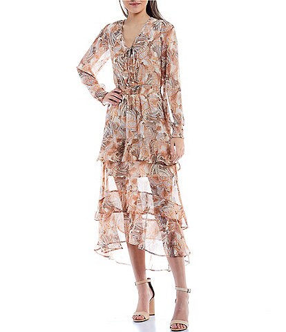 Jessica Simpson Harmony Long Sleeve Floral Smocked Ruffle Maxi Dress