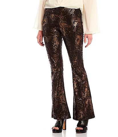 Jessica Simpson High Rise Snake Print Pull On Flare Legs Jeans