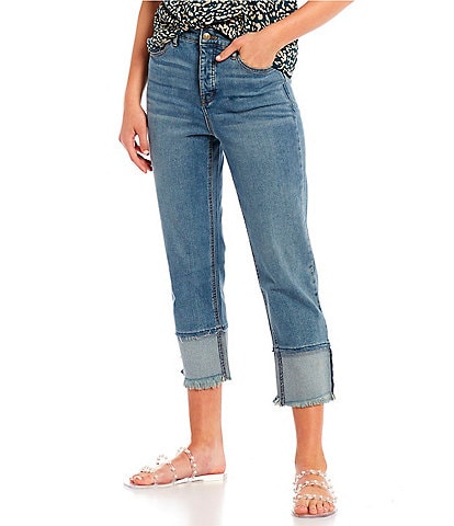Jessica Simpson High Rise Throwback Frayed Detail Crop Straight Jeans