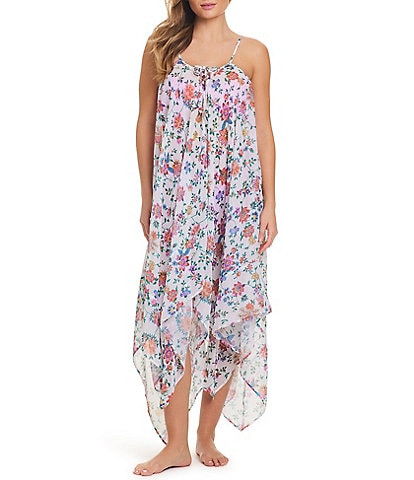 Jessica Simpson In Stitches Floral Print Lace-Up V-Neck Swim Cover-Up Dress