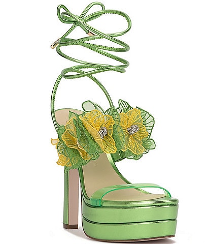 Jessica Simpson Iyla Flower Rhinestone Metallic Platform Dress Sandals