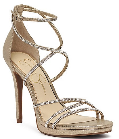 Jaeya Rhinestone Ankle Strap Strappy Dress Sandals | Dillard's