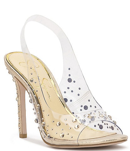 Jessica Simpson Jaisey Clear Rhinestone Peep Toe Slingback Dress Pumps