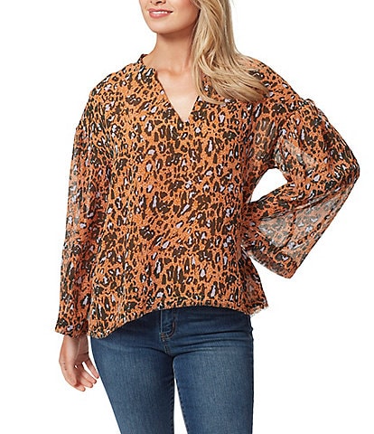Jessica Simpson Jenna Cheetah Print Long Wide Sleeve Pullover Top
