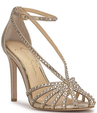 Jessica Simpson Jittale Shimmer Rhinestone Strappy Dress Pumps