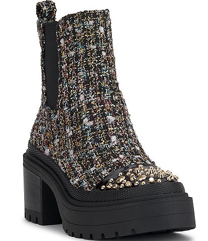 Jessica Simpson Jymmie Tweed Plaid Embellished Booties