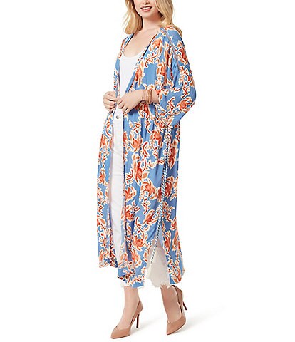 Jessica Simpson Lailaa Long Sleeve Printed Waist Tie Kimono