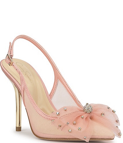 Jessica Simpson Lavilra Mesh Rhinestone Bow Slingback Pumps
