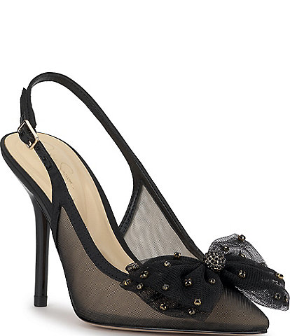 Jessica Simpson Lavilra Mesh Rhinestone Bow Slingback Pumps